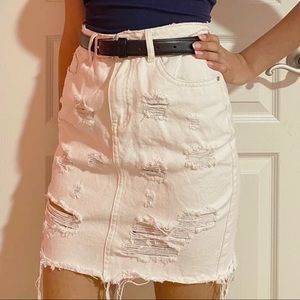 White Denim Distressed Skirt